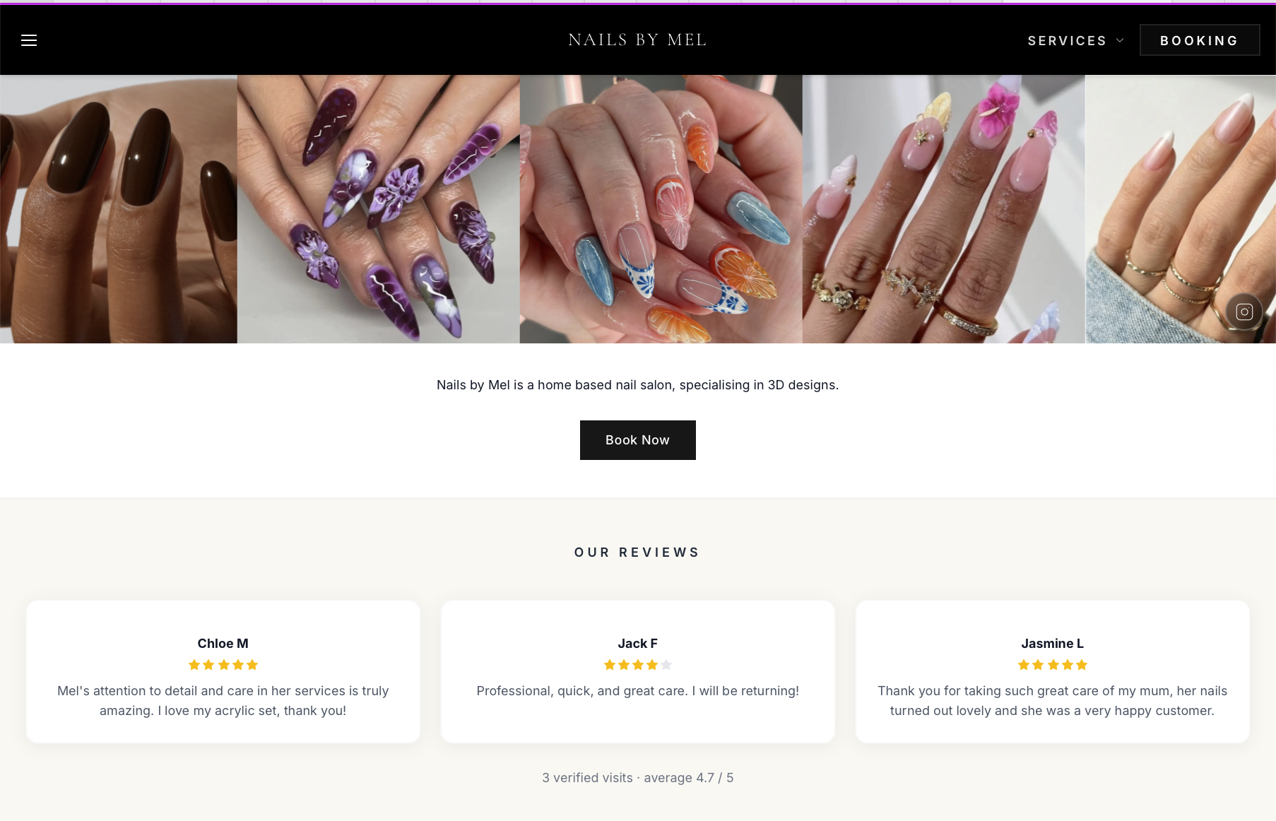 Example ParlourHQ booking site — Nails by Mel